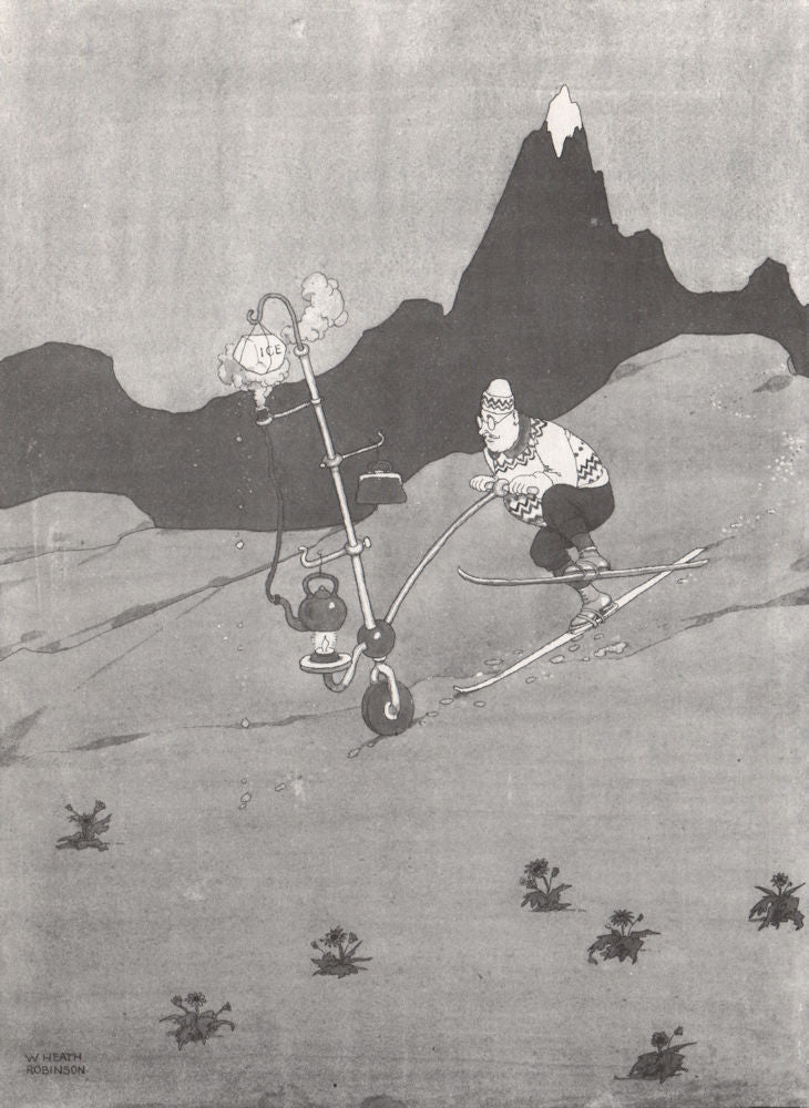 HEATH ROBINSON. Making own Snow in Switzerland. Skiing 1973 old vintage print